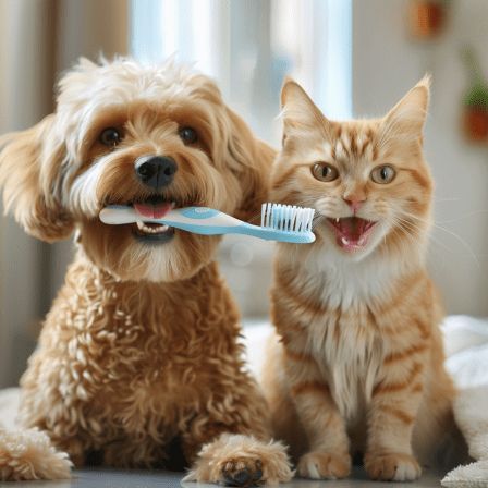 Close-up of a light orange cat being gently combed with a black comb